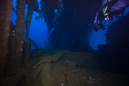 3/4/2023<br>This is an attempt to show some of the damage that sunk this ship.  I believe this is from a torpedo near the bow.