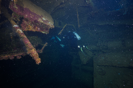 3/6/2023<br>Ryan and Fred are following the divemaster into this wreck.